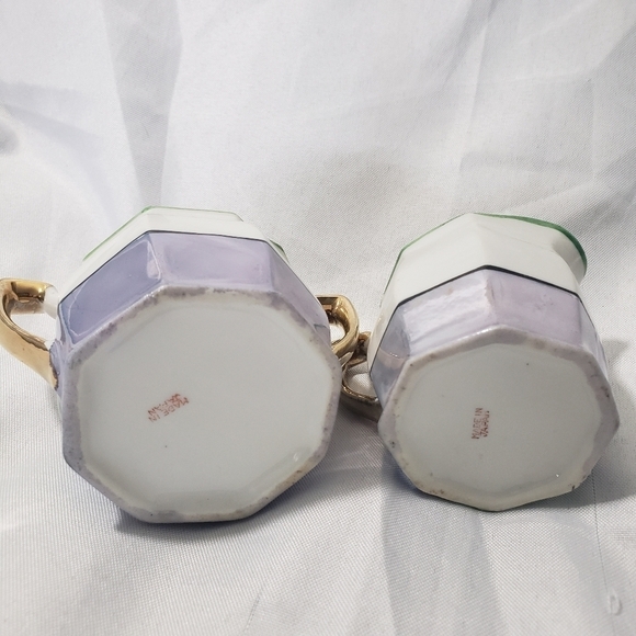 Vintage Japanese Lusterware Sugarbowl and Creamer Set Oceanside Scene Made Japan - Picture 10 of 11